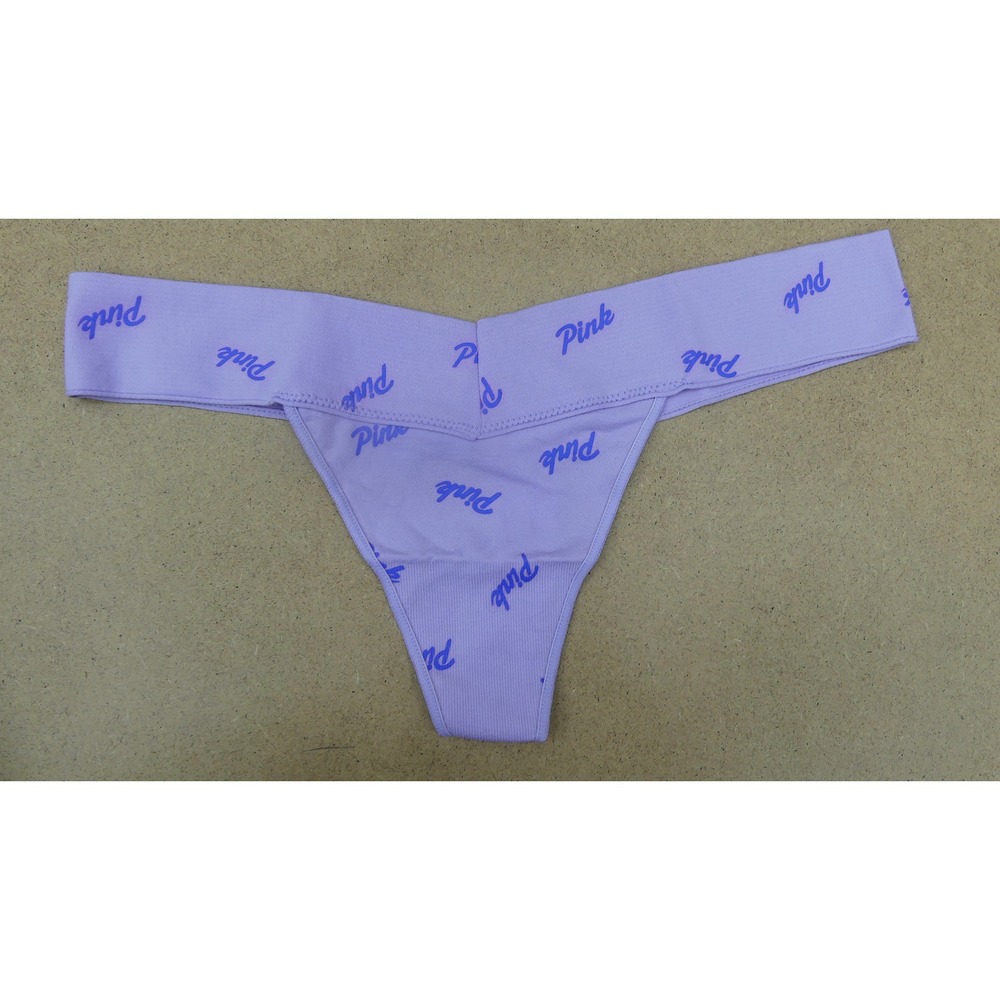 Victoria's Secret PINK Thong Women Medium Purple  Ribbed Logo Waistband